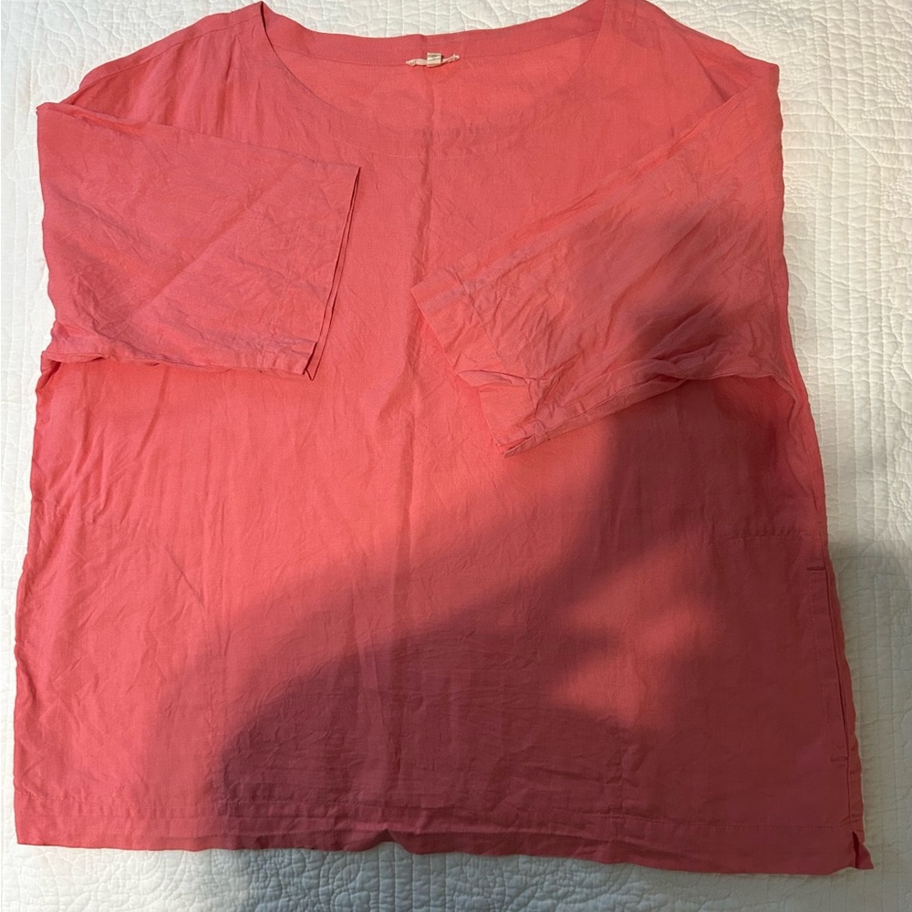 Eileen Fisher Irish linen boxy top (short sleeve) -coral pink size 1X